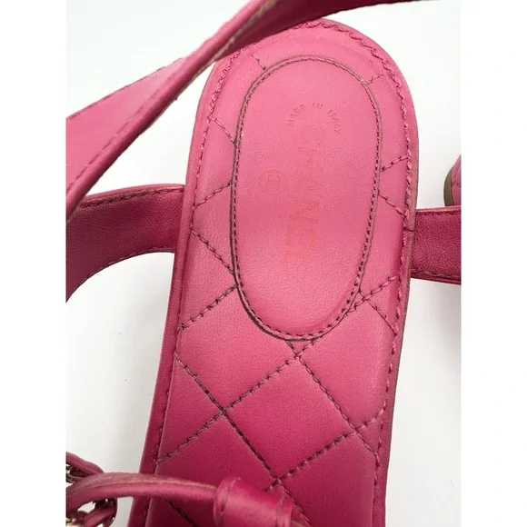 CHANEL Authentic Lambskin Fuchsia And Gold Color Thong Sandals Coco 42 US 11 - Picture 6 of 16